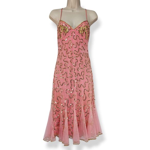 Betsey Johnson Dresses & Skirts - Y2K Vintage Betsey Johnson Evening Pink Sequin Mesh Slip Mini Dress Size 4